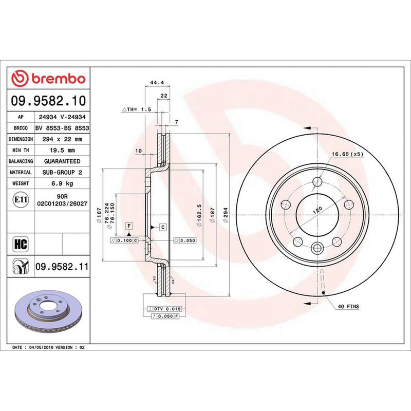 Brembo 2 x Rear Brake Discs 09.9582.11