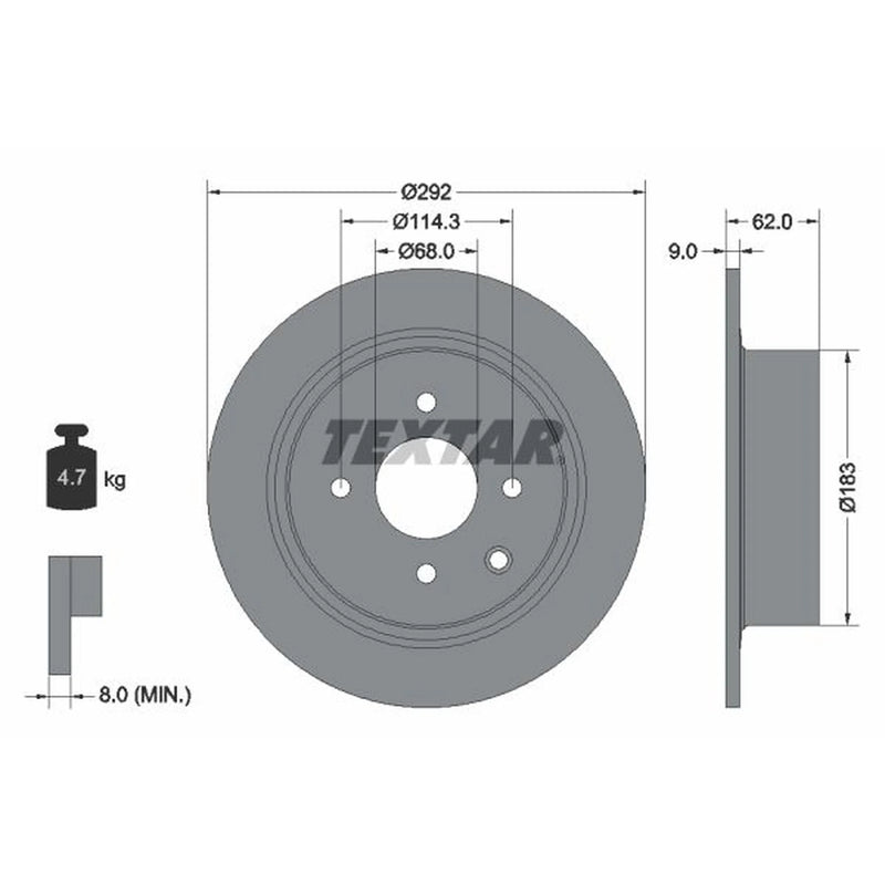 Textar 2 x Solid Rear Brake Discs 92234303