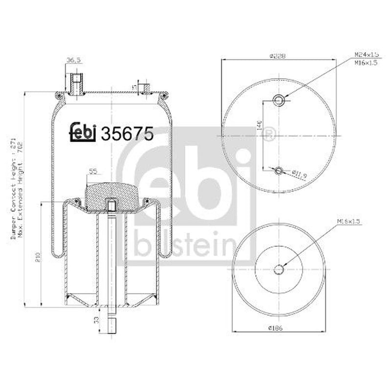 Febi Air Suspension Bellow 187mm Rear Right 35675