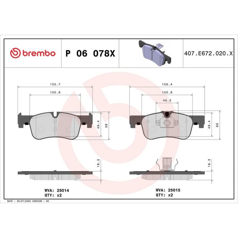 Brembo 4 x Front Brake Pad Set P06078X