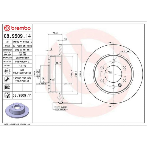 Brembo 2 x Solid Rear Brake Discs 08.9509.11