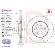 Brembo 2 x Steel Rear Brake Disc Hub Brake Discs 09.D532.13