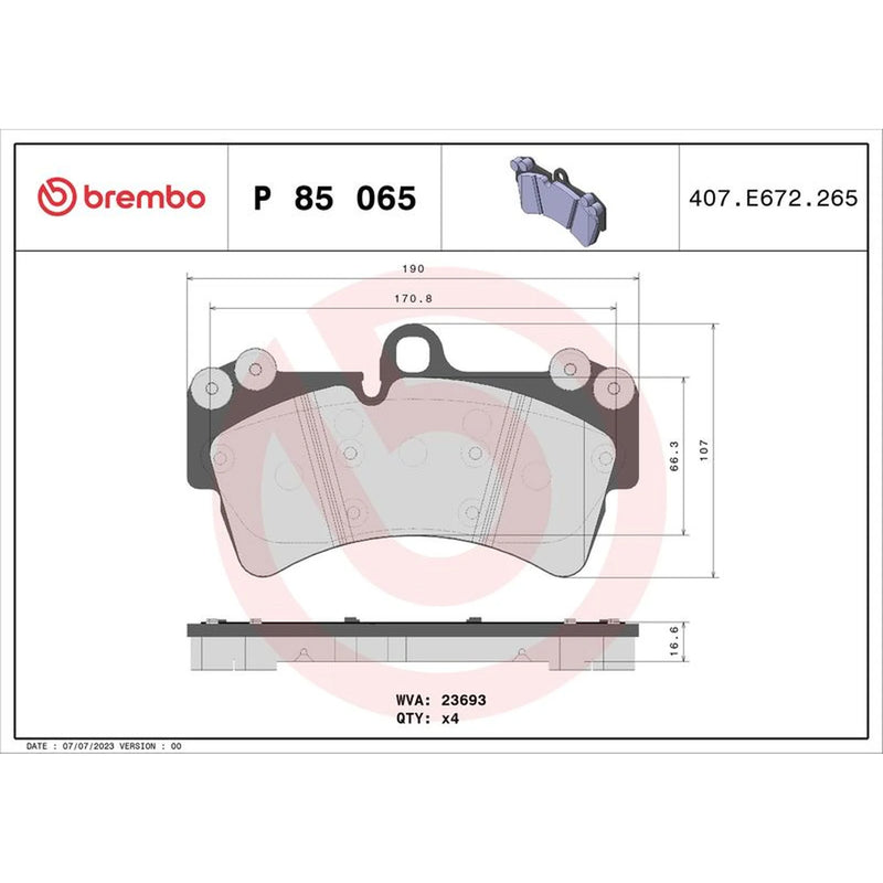 Brembo 4 x Front Brake Pad Set P85065