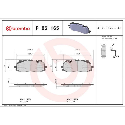 Brembo 4 x Front Brake Pad Set P85165