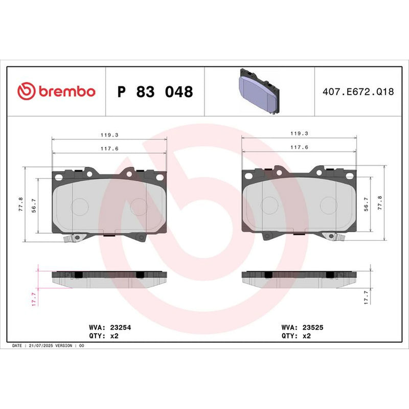Brembo 4 x Front Brake Pad Set P83048