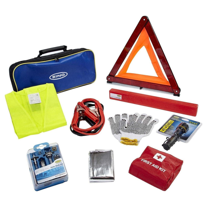Ring RCT2 9 Piece Emergency Car Kit, with Universal Spare Bulb Kit, Booster Cabl Ring  - Town Parts