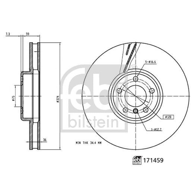 Febi 2 x Front Internally Vented Brake Discs 171459