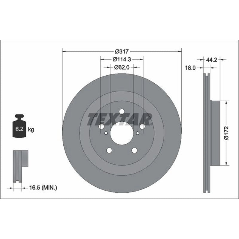 Textar 2 x Vented Rear Brake Discs 92343103
