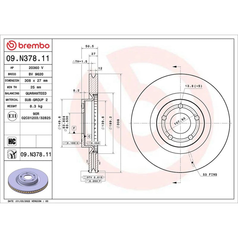 Brembo 2 x Front Brake Discs 09.N378.11