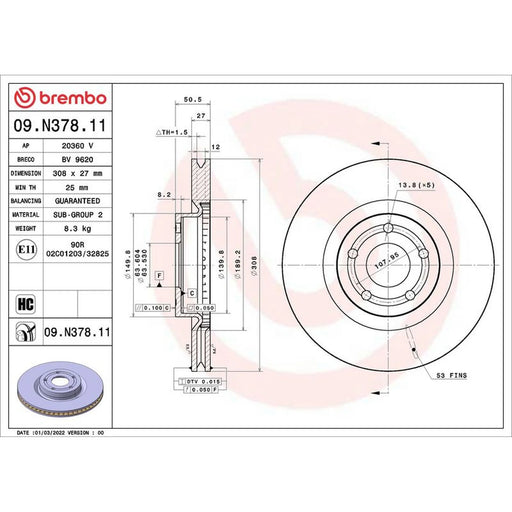 Brembo 2 x Front Brake Discs 09.N378.11