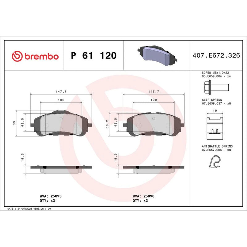 Brembo 4 x Front Brake Pad Set P61120X