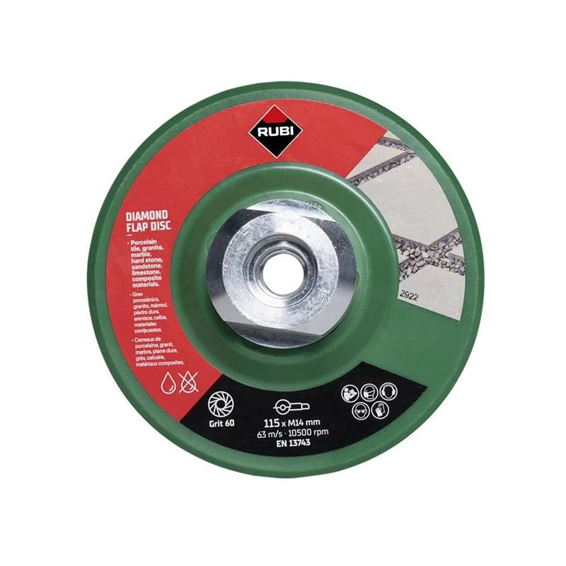 RUBI TILING TOOLS Diamond Flap Disc 115mm x 50/60 Grit - 32921