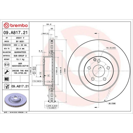 Brembo 2 x Front Brake Discs 09.A817.21