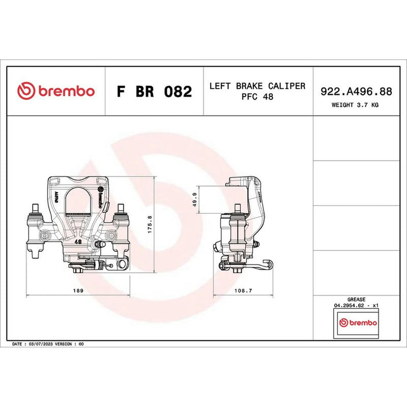 Brembo Brake Caliper Assembly Rear Left FBR082