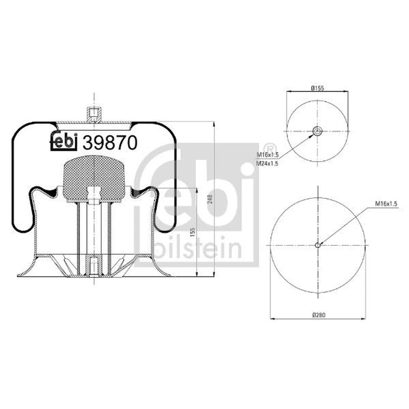 Febi Air Suspension Bellow 155mm Rear 39870