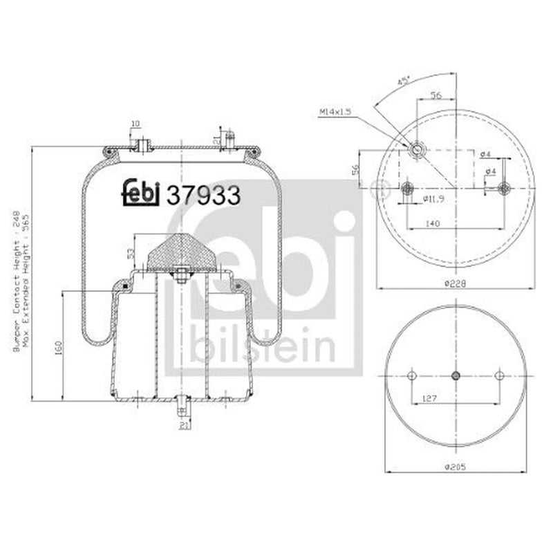 Febi Air Suspension Bellow 205mm Rear Right 37933