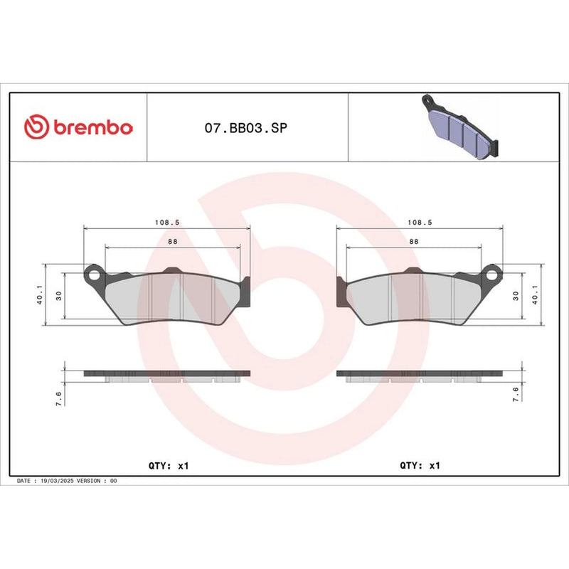 Brembo 2 x Rear Brake Pad Set 07BB03SP