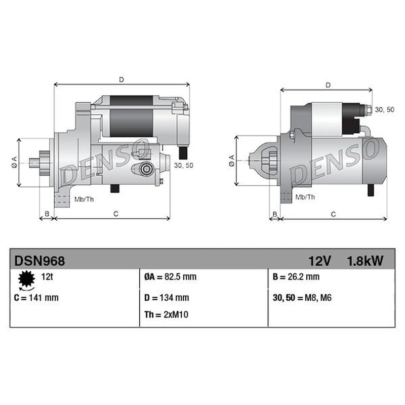 Denso Starter Motor 12V 1.8kW 12 Teeth DSN968