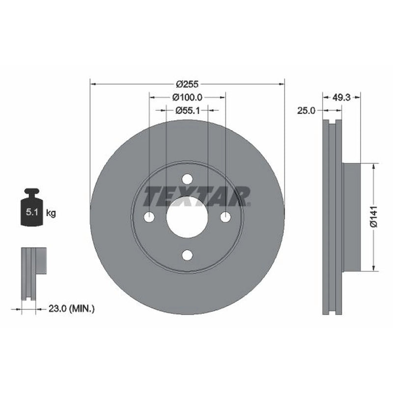 Textar 2 x Internally Vented Front Brake Discs 92125803