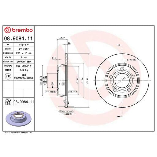 Brembo 2 x Solid Rear Brake Discs 08.9084.11