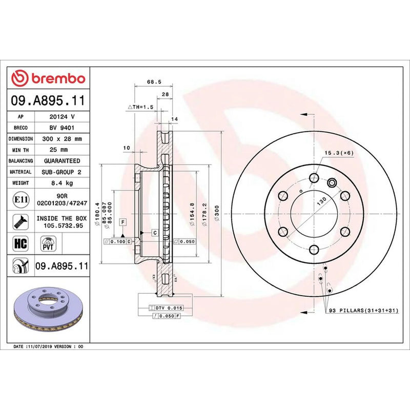 Brembo 2 x Front Brake Discs 09.A895.11