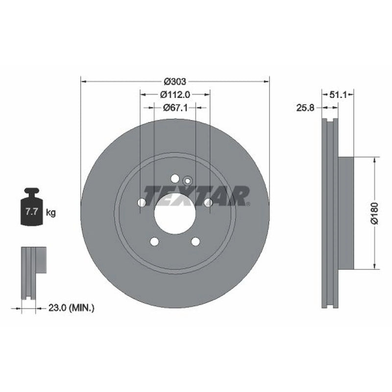 Textar 2 x Internally Vented Front Brake Discs 92089905