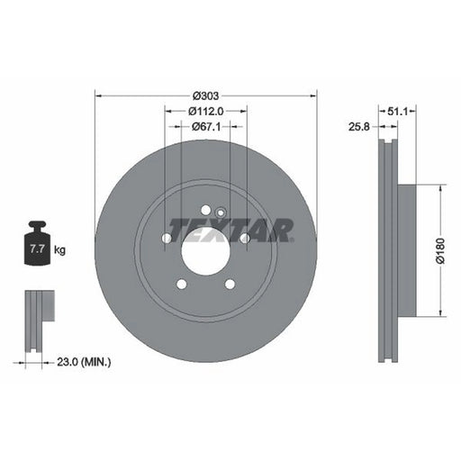 Textar 2 x Internally Vented Front Brake Discs 92089905
