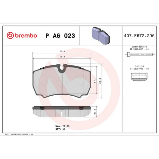 Brembo 4 x Rear Brake Pad Set PA6023