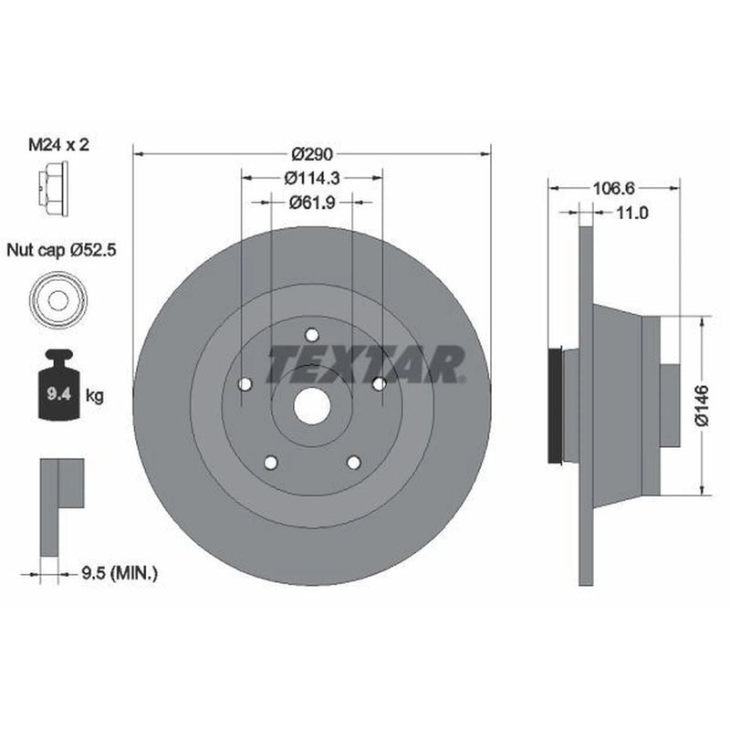 Textar 2 x Solid Rear Brake Discs 92269603