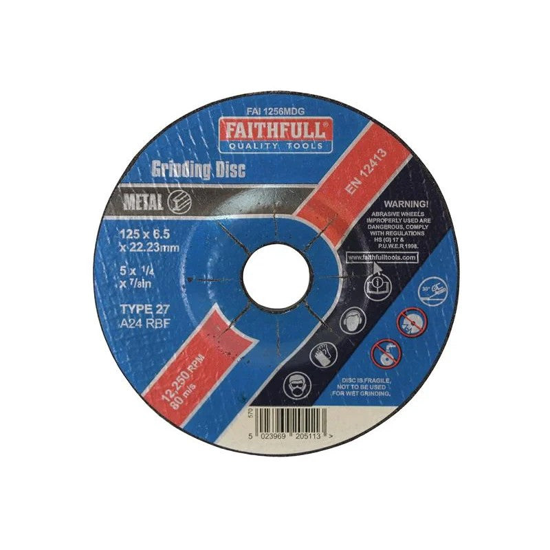 Faithfull Depressed Centre Metal Grinding Disc 125 x 6.5 x 22.23mm - FAI1256MDG