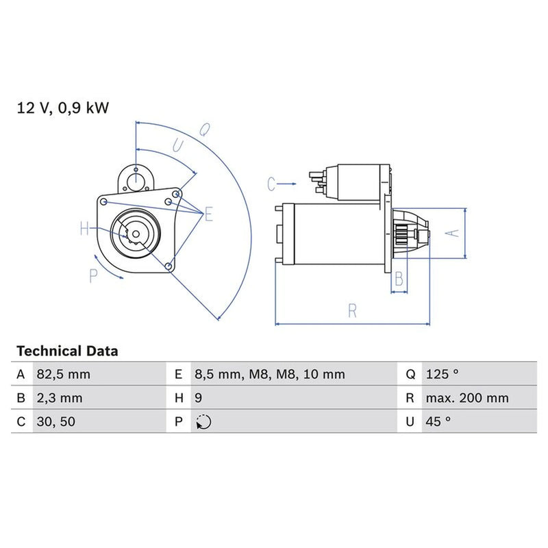 Bosch Starter Motor 12V 0.9kW 9 Teeth 0 986 019 311