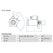 Bosch Starter Motor 12V 0.9kW 9 Teeth 0 986 019 311