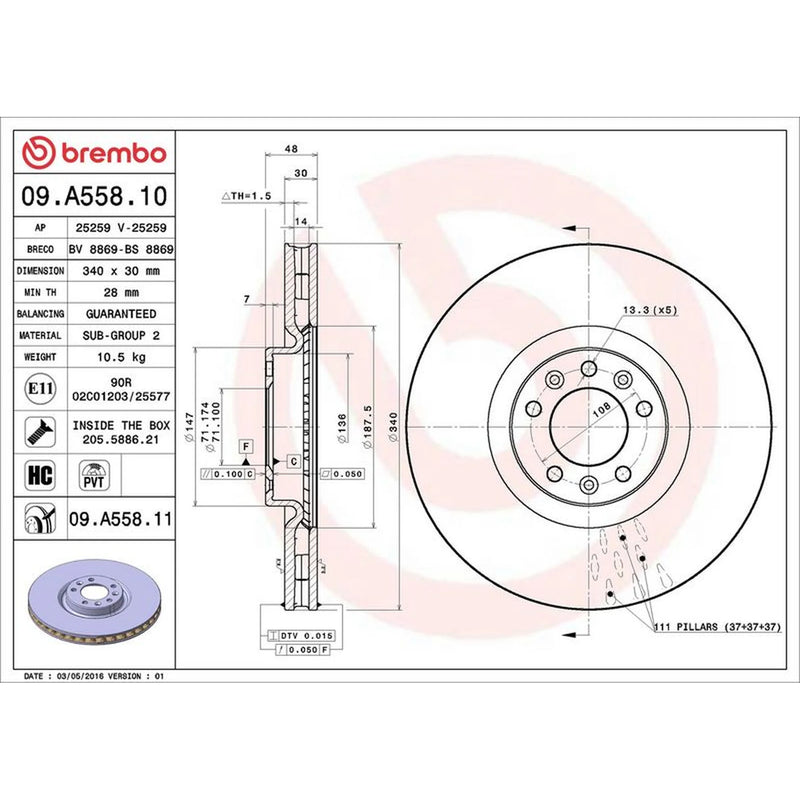 Brembo 2 x Front Brake Discs 09.A558.11