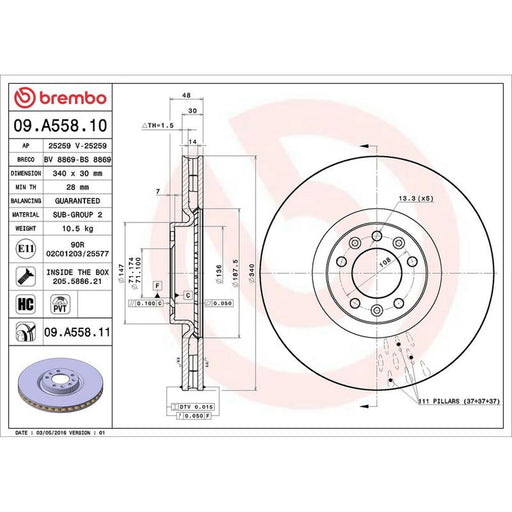 Brembo 2 x Front Brake Discs 09.A558.11