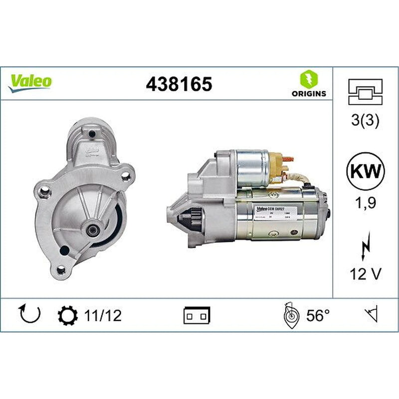 Valeo Starter Motor 12V 1.9kW Teeth 438165