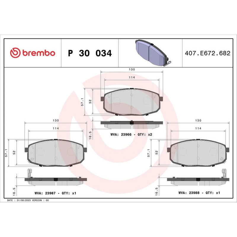 Brembo 4 x Front Brake Pad Set P30034