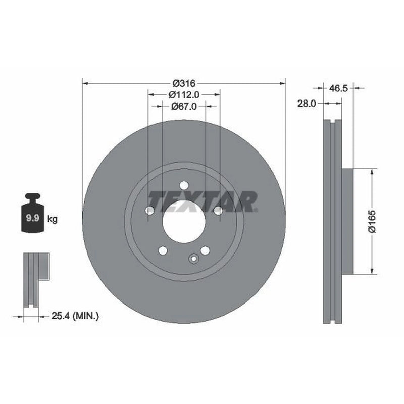 Textar 2 x Vented Front Brake Discs 92073100