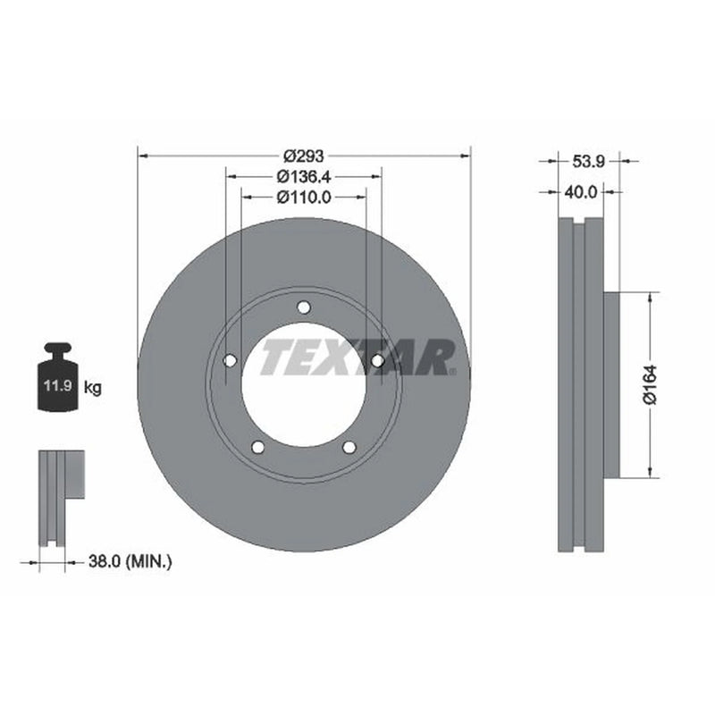 Textar 2 x Vented Front Brake Discs 92281703