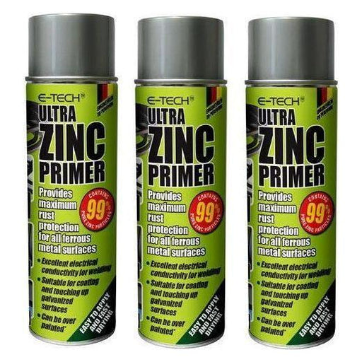 3x E-Tech ULTRA Zinc Primer Paint Spray Metal Welding Galve Rust Prevent 500ml E-Tech  - Town Parts