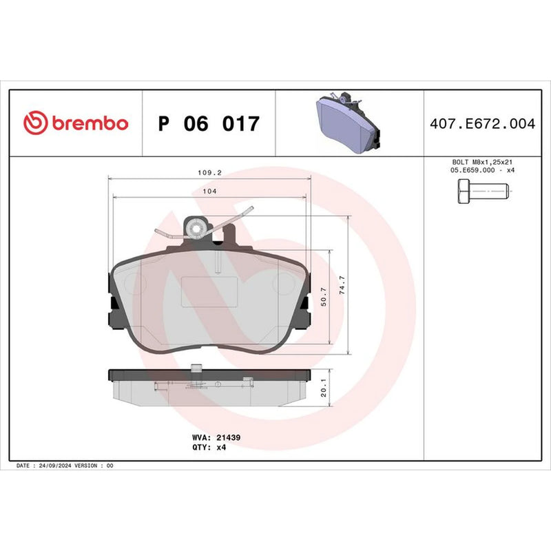 Brembo 4 x Front Brake Pad Set P06017