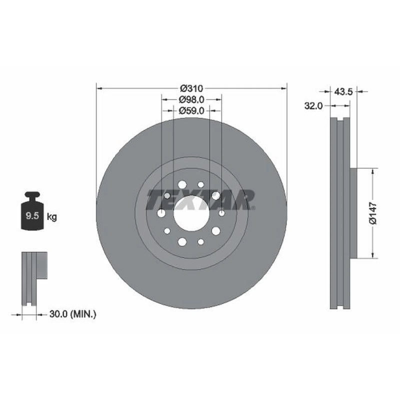 Textar 2 x Vented Front Brake Discs 92118100