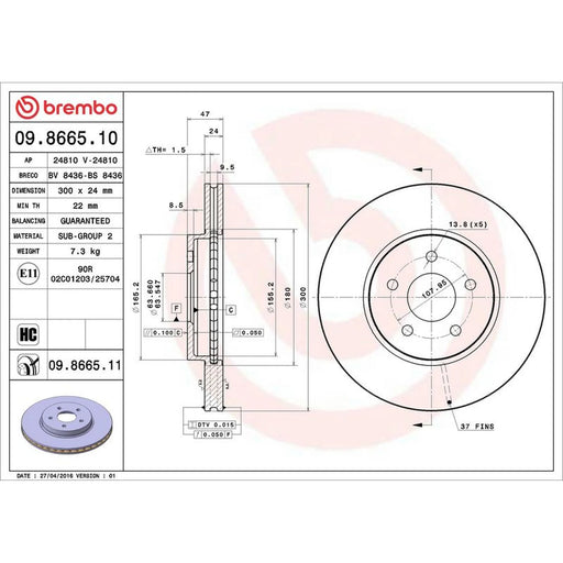 Brembo 2 x Front Brake Discs 09.8665.11