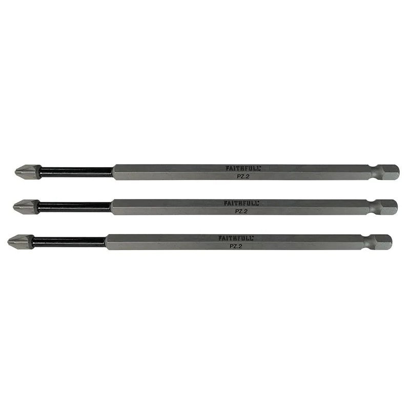 Faithfull Pozidriv Impact Screwdriver Bits PZ2 x (Pack 3) 75-150mm