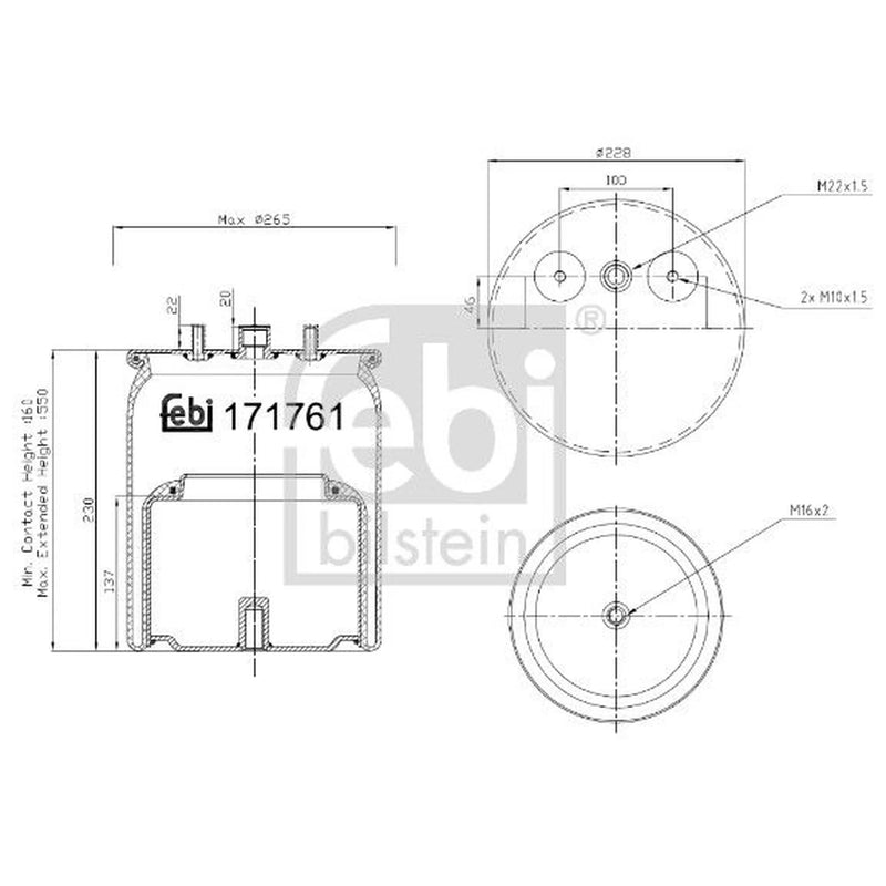 Febi Air Suspension Bellow 265mm Rear 171761