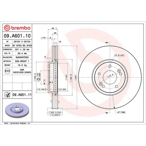 Brembo 2 x Internally Vented Front Brake Discs 09.A601.11