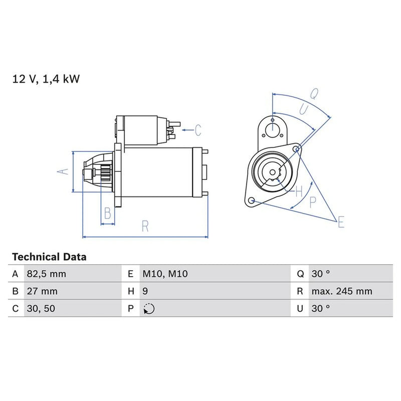Bosch Starter Motor 12V 1.4kW 9 Teeth 0 986 013 010
