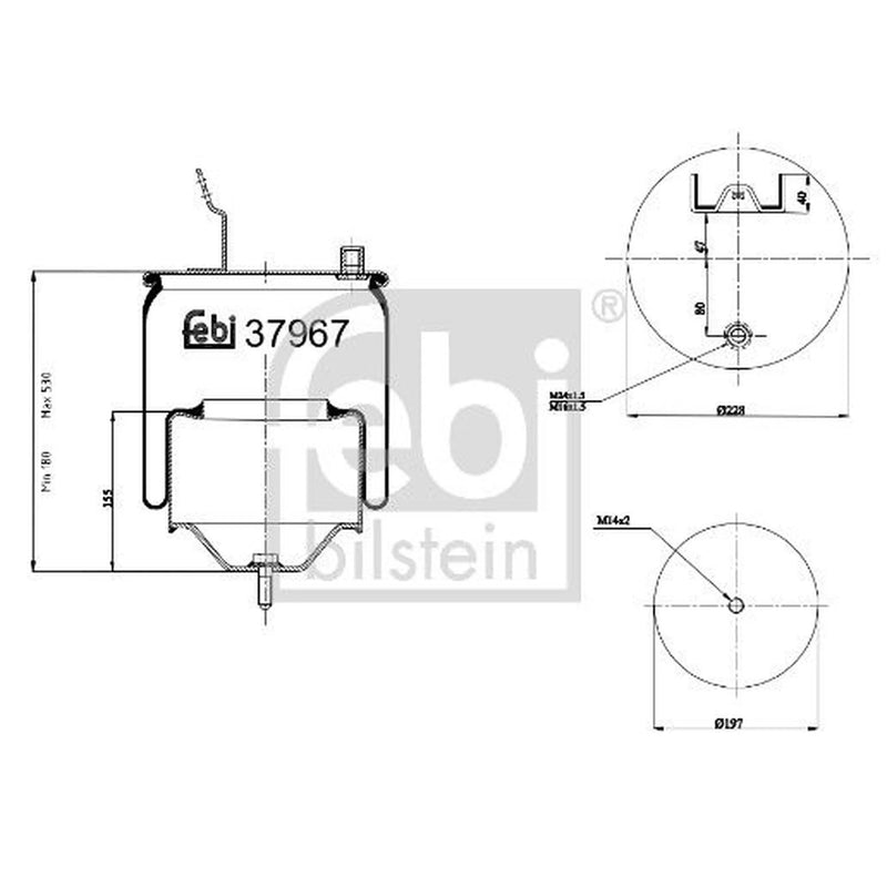 Febi Air Suspension Bellow 228mm Rear Right 37967