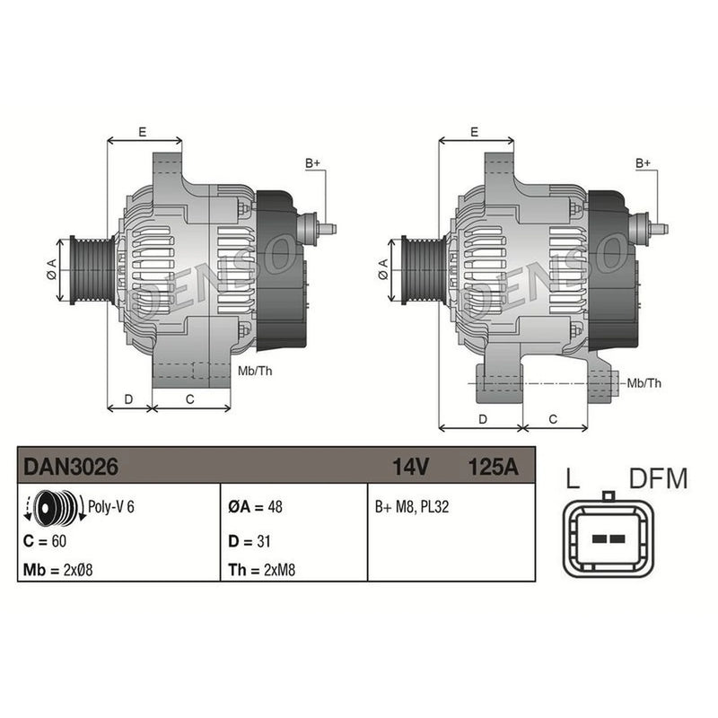 Denso Car Alternator 12V DAN3026