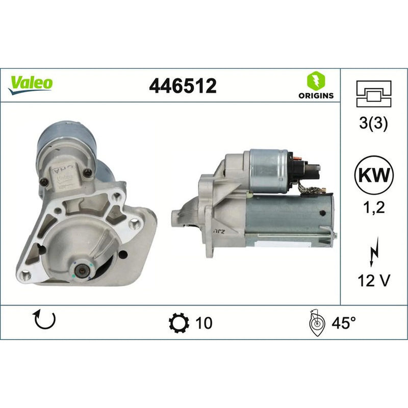 Valeo Starter Motor 12V 1.2kW 10 Teeth 446512