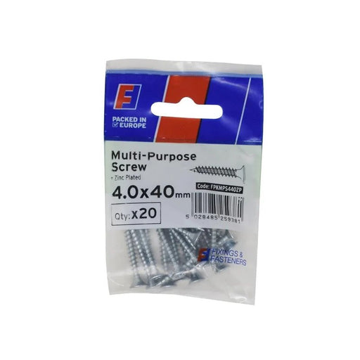 ForgeFix Multi-Purpose Pozi Screw CSK ST ZP 4.0 x 40mm ForgePack 20